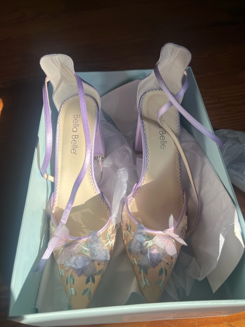 Bella Belle Lilac Ankle-Strap Block Heels with Butterfly Appliqué - Picture 10 of 17